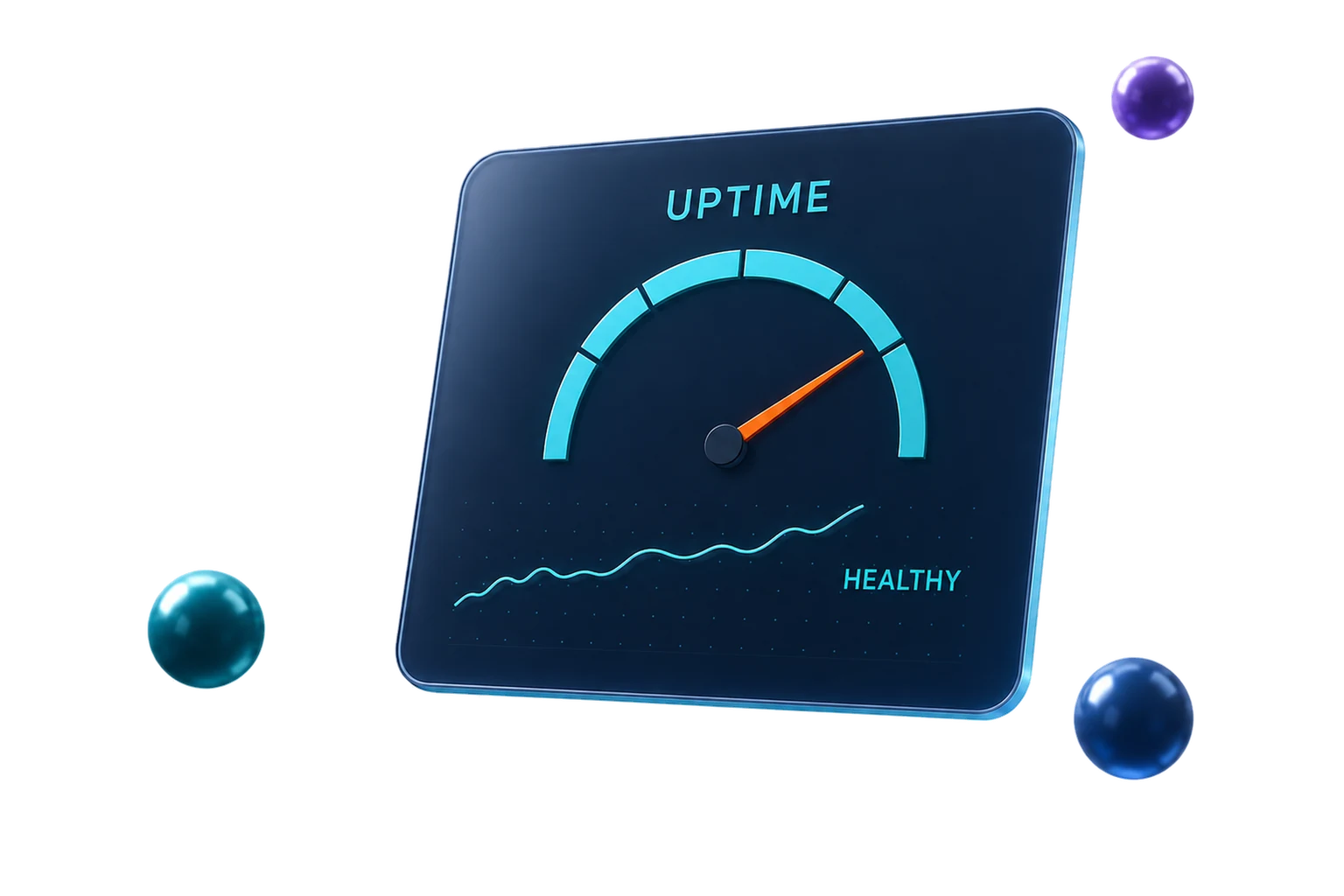 A reliability panel reporting uptime with a healthy system status.